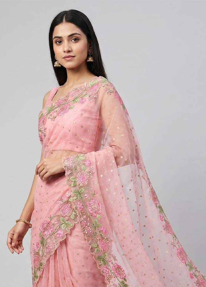 Pink Pure Cotton Saree With Blouse Piece