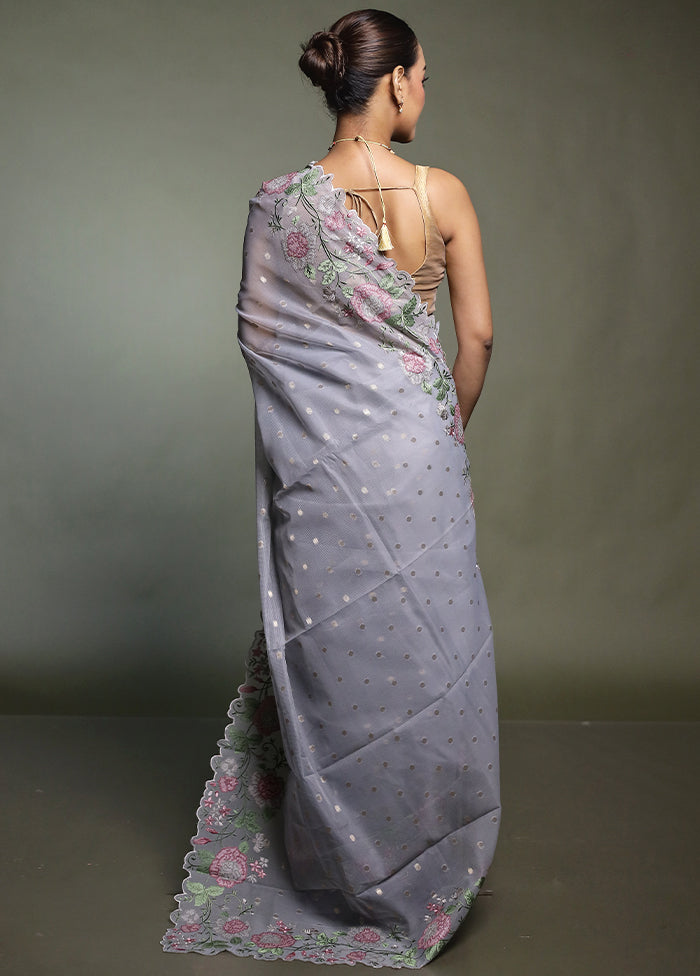 Grey Pure Kota Cotton Saree With Blouse Piece