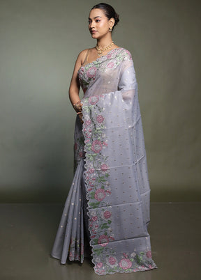 Grey Pure Kota Cotton Saree With Blouse Piece