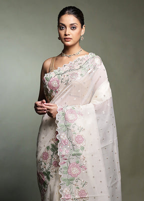 White Pure Kota Cotton Saree With Blouse Piece