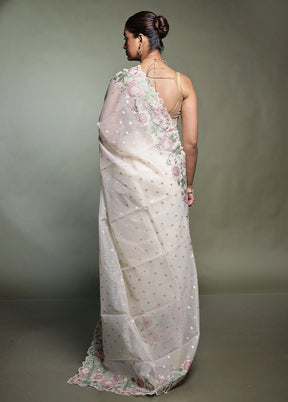 White Pure Kota Cotton Saree With Blouse Piece