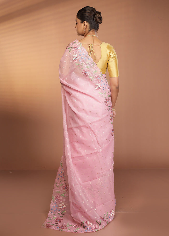Pink Pure Cotton Saree With Blouse Piece