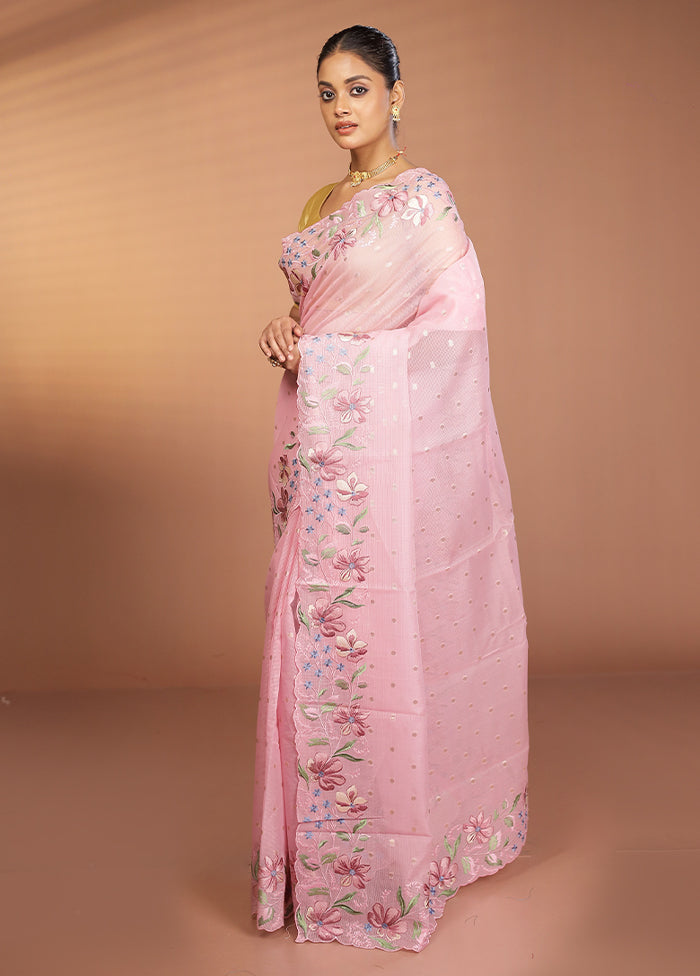 Pink Pure Cotton Saree With Blouse Piece