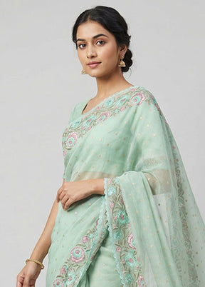 Green Pure Cotton Saree With Blouse Piece