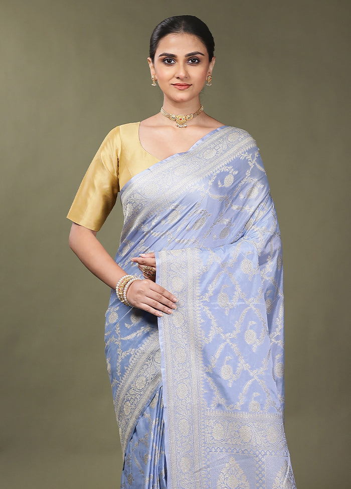 Blue Dupion Silk Saree With Blouse Piece