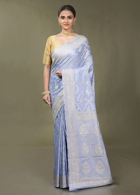 Blue Dupion Silk Saree With Blouse Piece