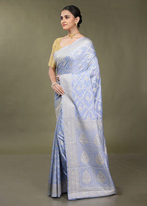 Blue Dupion Silk Saree With Blouse Piece