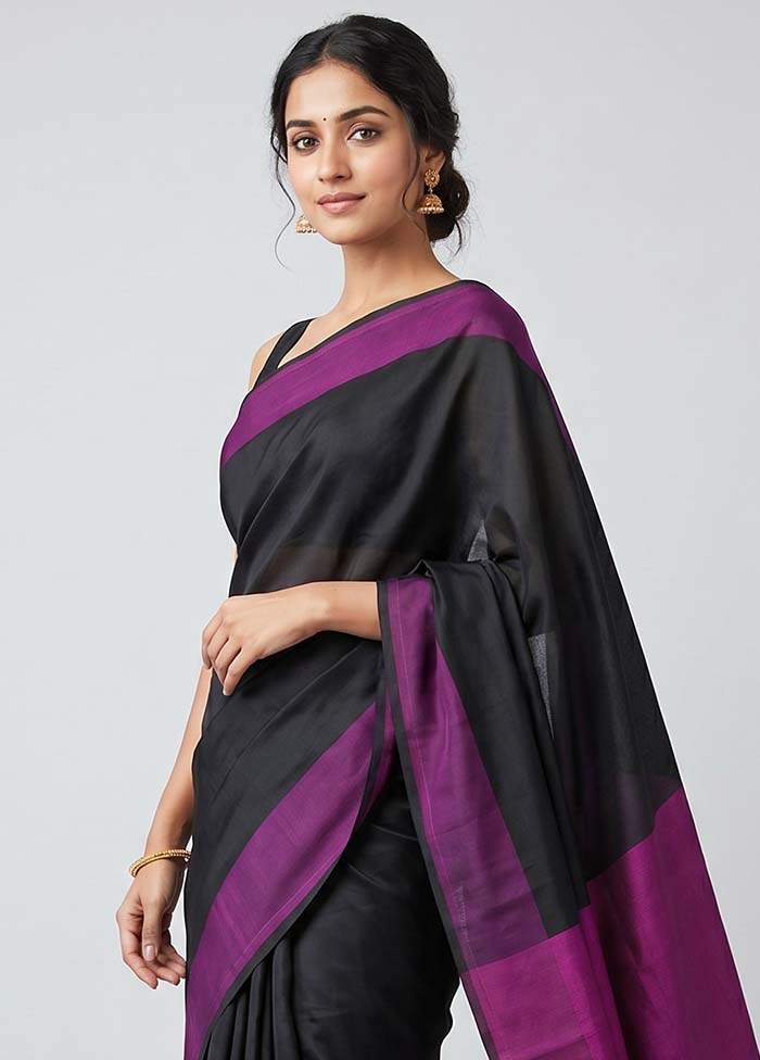 Black Banarasi Silk Saree With Blouse Piece