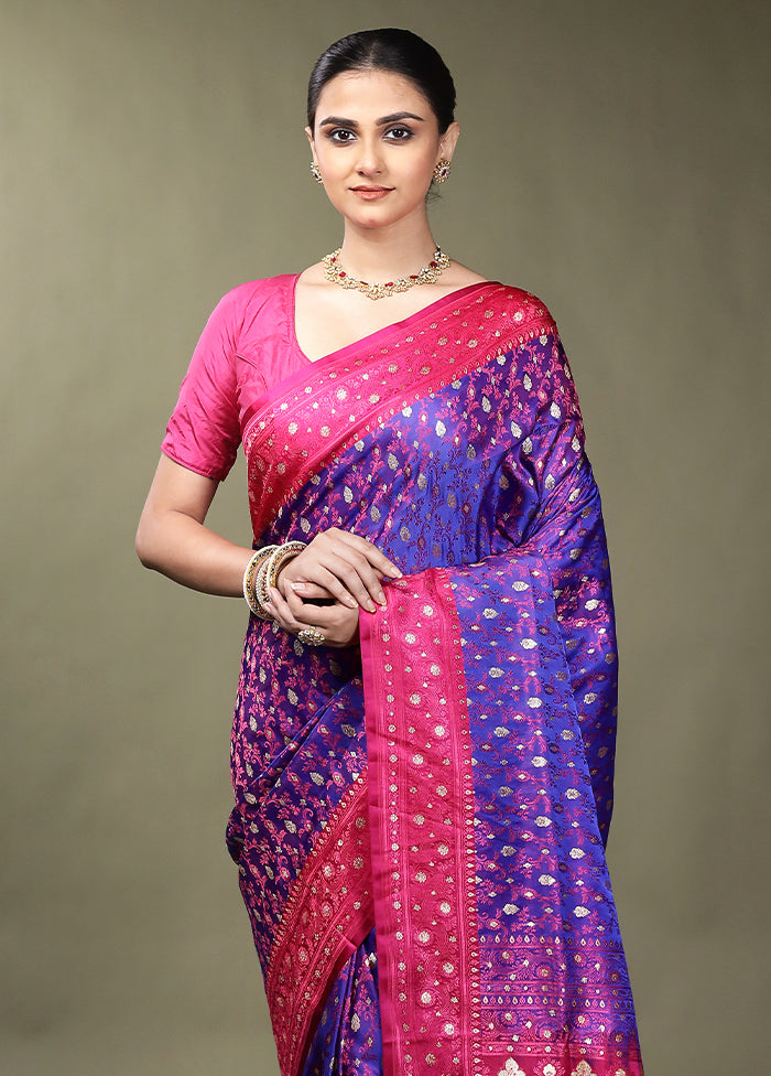 Blue Tanchoi Silk Saree With Blouse Piece