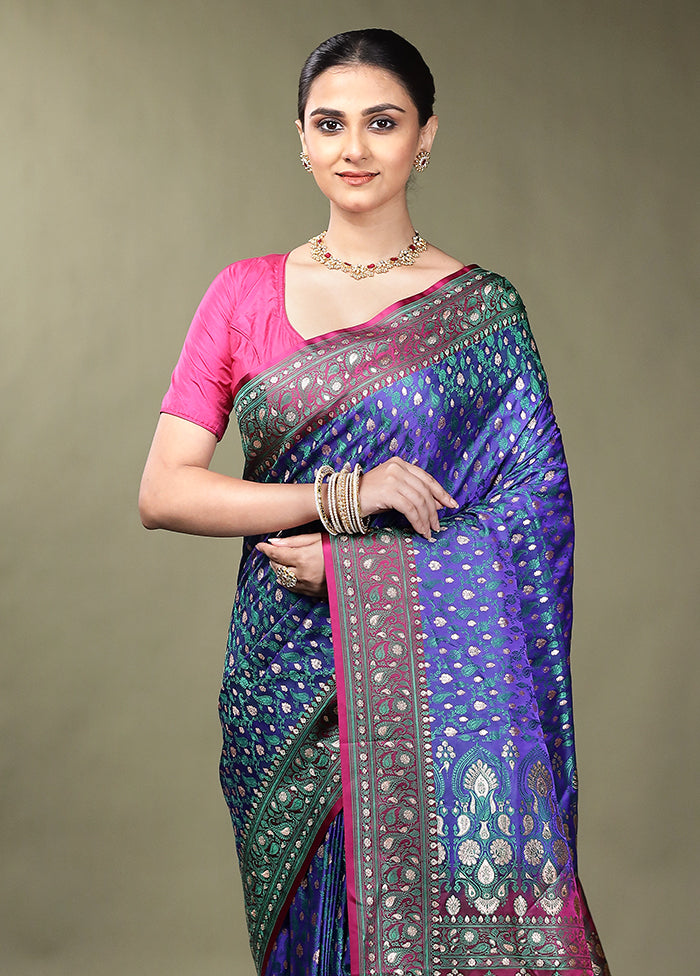 Blue Tanchoi Silk Saree With Blouse Piece