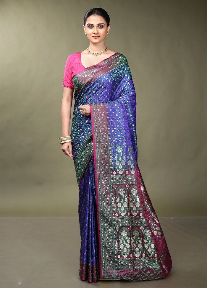 Blue Tanchoi Silk Saree With Blouse Piece