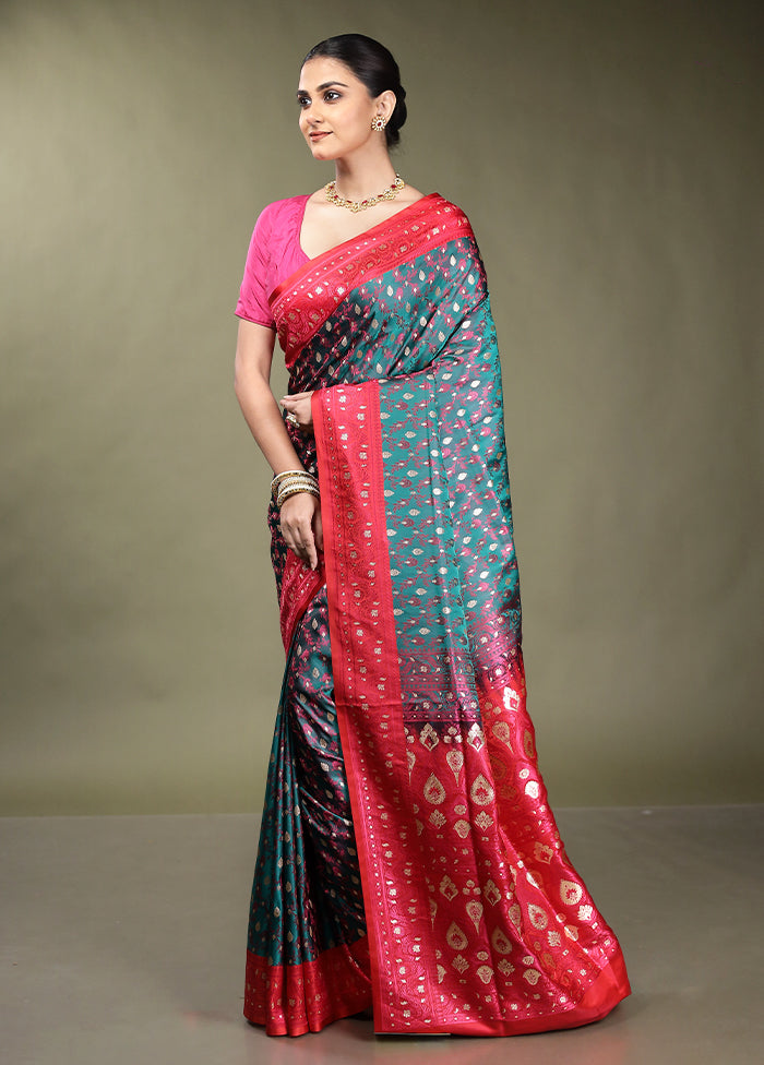 Green Tanchoi Silk Saree With Blouse Piece
