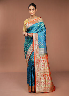 Blue Handloom Tanchoi Pure Silk Saree With Blouse Piece