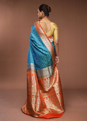 Blue Handloom Tanchoi Pure Silk Saree With Blouse Piece