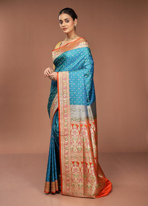 Blue Handloom Tanchoi Pure Silk Saree With Blouse Piece