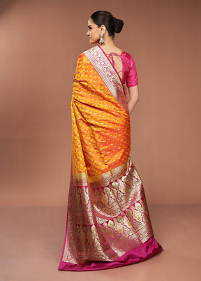 Yellow Handloom Tanchoi Pure Silk Saree With Blouse Piece