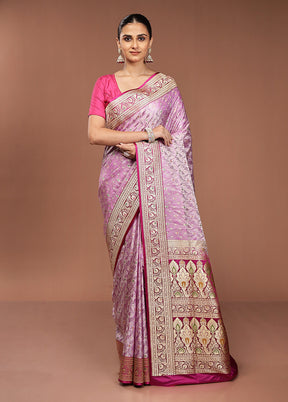 Pink Handloom Tanchoi Pure Silk Saree With Blouse Piece