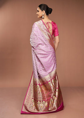 Pink Handloom Tanchoi Pure Silk Saree With Blouse Piece
