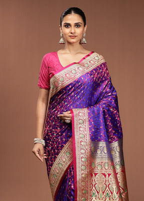 Blue Handloom Tanchoi Pure Silk Saree With Blouse Piece