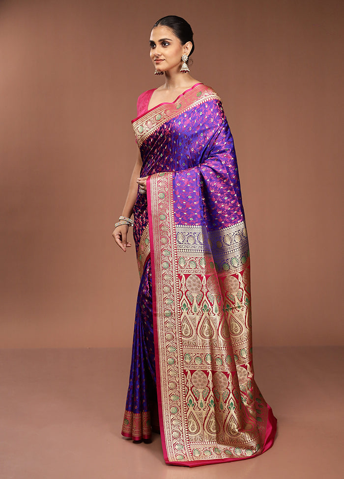 Blue Handloom Tanchoi Pure Silk Saree With Blouse Piece