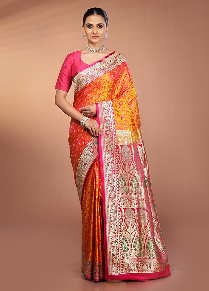Yellow Handloom Tanchoi Pure Silk Saree With Blouse Piece