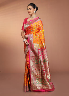 Yellow Handloom Tanchoi Pure Silk Saree With Blouse Piece