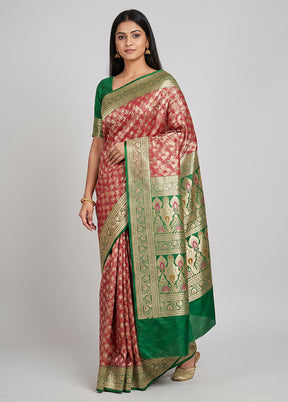 Cream Handloom Tanchoi Pure Silk Saree With Blouse Piece