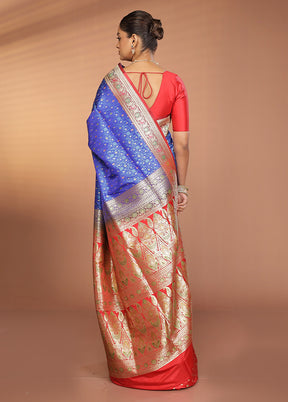 Blue Handloom Tanchoi Pure Silk Saree With Blouse Piece
