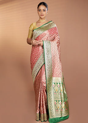Cream Handloom Tanchoi Pure Silk Saree With Blouse Piece