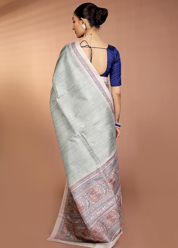 Green Printed Silk Saree Without Blouse Piece