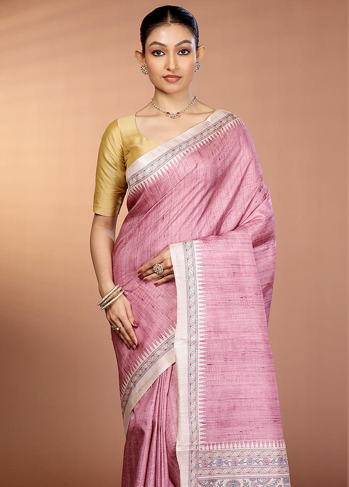 Pink Printed Silk Saree Without Blouse Piece