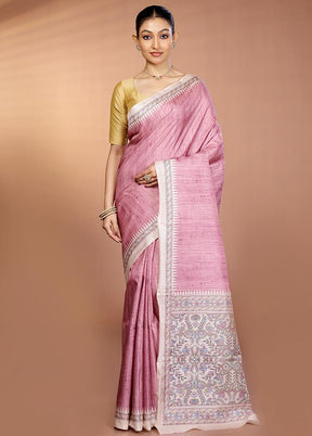 Pink Printed Silk Saree Without Blouse Piece