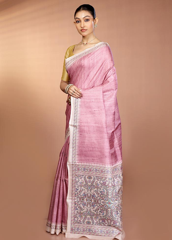Pink Printed Silk Saree Without Blouse Piece