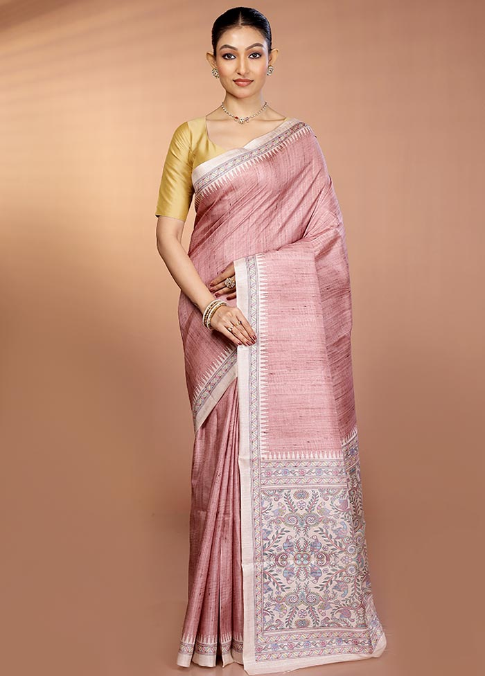 Cream Printed Silk Saree Without Blouse Piece