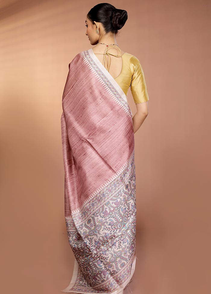 Cream Printed Silk Saree Without Blouse Piece