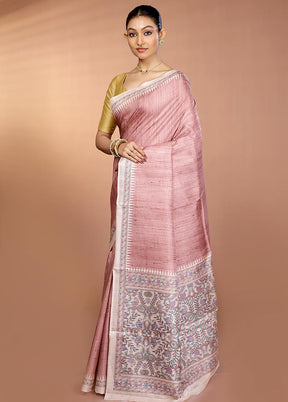 Cream Printed Silk Saree Without Blouse Piece