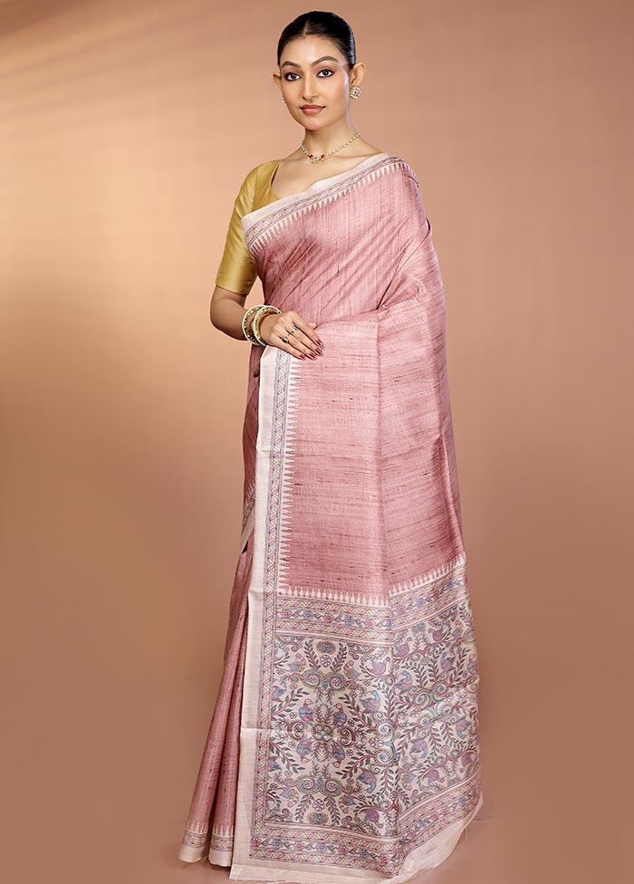 Cream Printed Silk Saree Without Blouse Piece