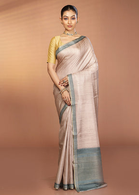 Cream Printed Pure Silk Saree Without Blouse Piece