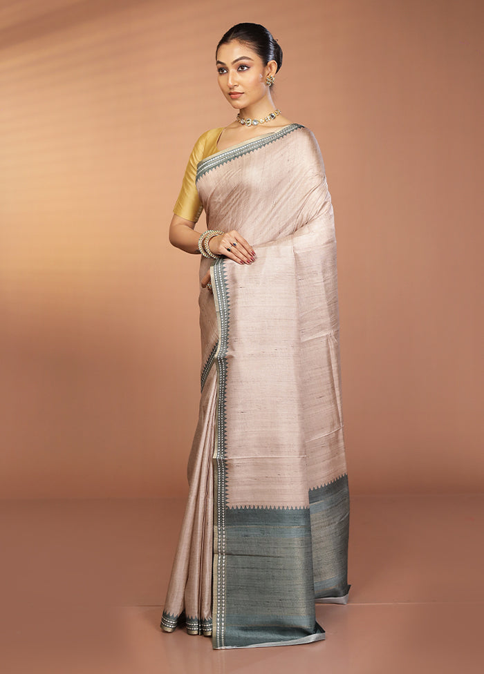 Cream Printed Pure Silk Saree Without Blouse Piece
