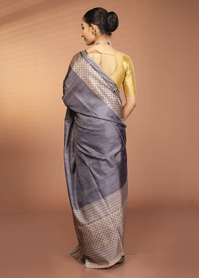 Grey Printed Pure Silk Saree Without Blouse Piece