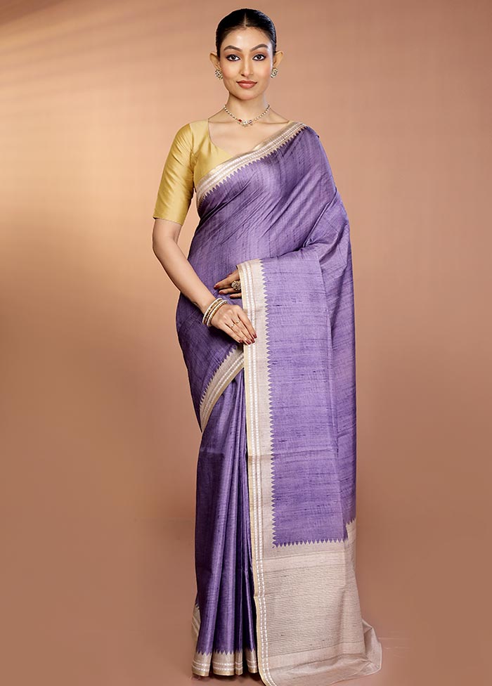 Purple Printed Pure Silk Saree Without Blouse Piece