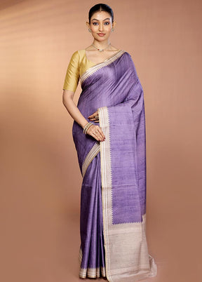 Purple Printed Pure Silk Saree Without Blouse Piece