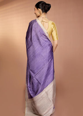 Purple Printed Pure Silk Saree Without Blouse Piece
