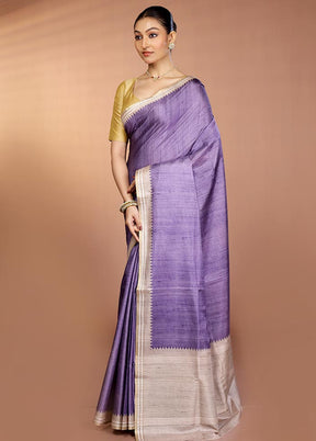 Purple Printed Pure Silk Saree Without Blouse Piece