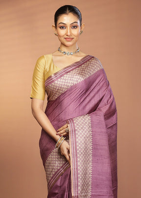 Purple Printed Pure Silk Saree Without Blouse Piece