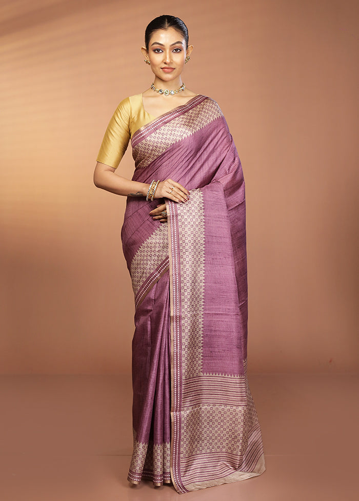 Purple Printed Pure Silk Saree Without Blouse Piece