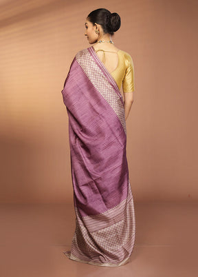 Purple Printed Pure Silk Saree Without Blouse Piece