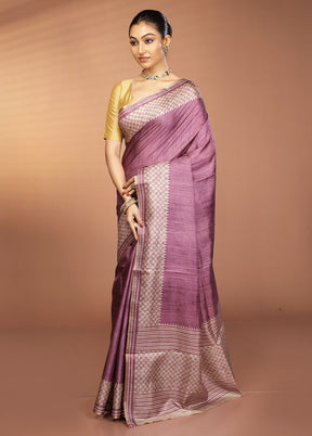 Purple Printed Pure Silk Saree Without Blouse Piece