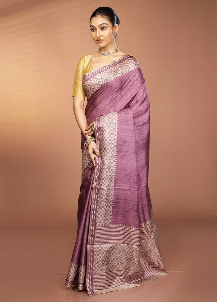 Purple Printed Pure Silk Saree Without Blouse Piece