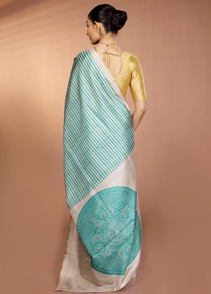 Green Printed Pure Silk Saree Without Blouse Piece